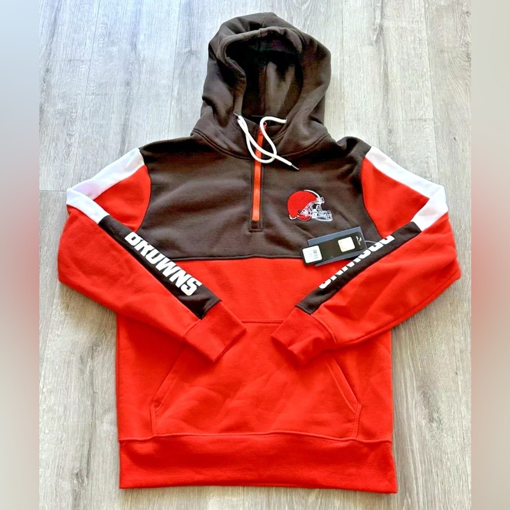 NFL Cleveland Browns 1/4 Zip Football Hoodie Orange & Brown Men’s Size Small